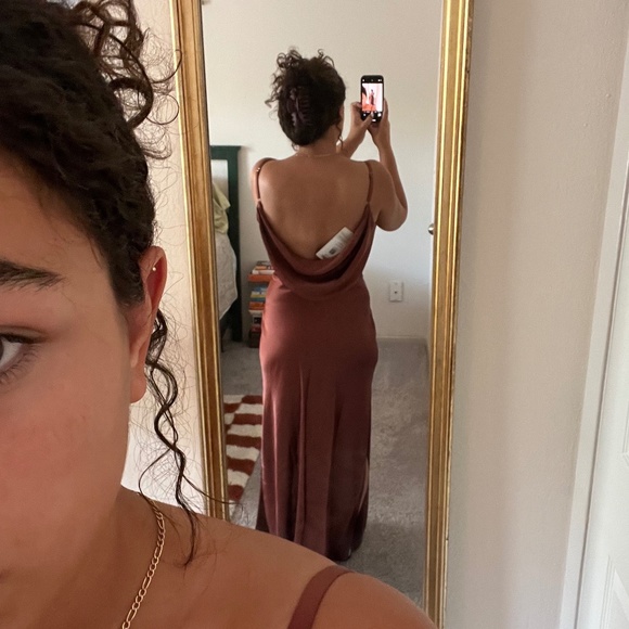 Revelry | Backless Nadia Satin Dress, Cinnamon Rose, Size 10, Petite Maxi - Picture 4 of 6